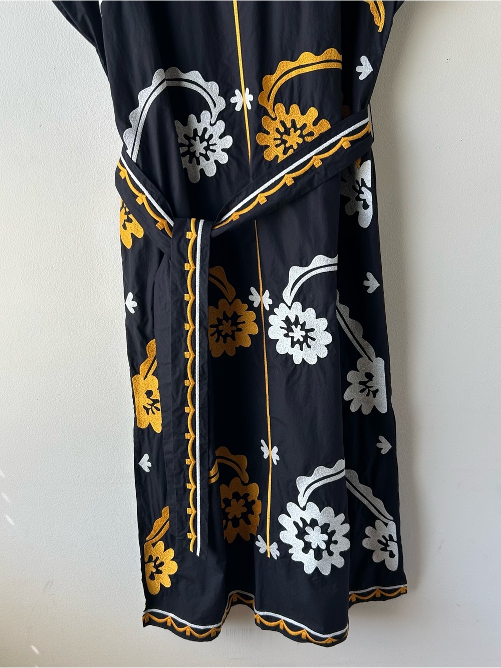 Tory Burch Embroidered Cotton Poplin Caftan Midi Dress Floral Black Gold White M - Picture 7 of 15